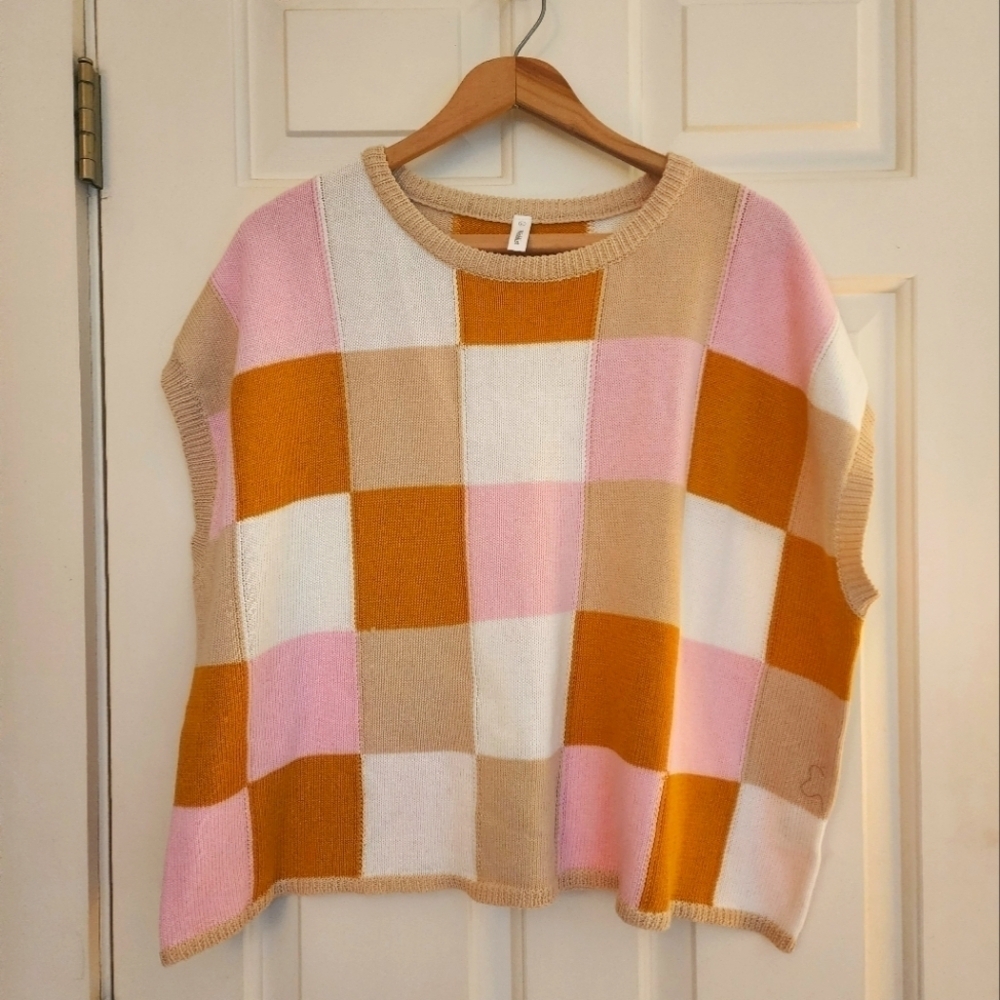 Wishlist patchwork cotton knit boxy sweater  size large new without tags